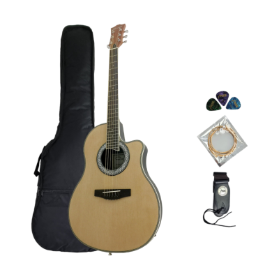 Caraya P 301210 SEQ 37” Solid Spruce Top Acoustic Guitar w/EQ +10mm Padded  Bag, String Set - HillSound