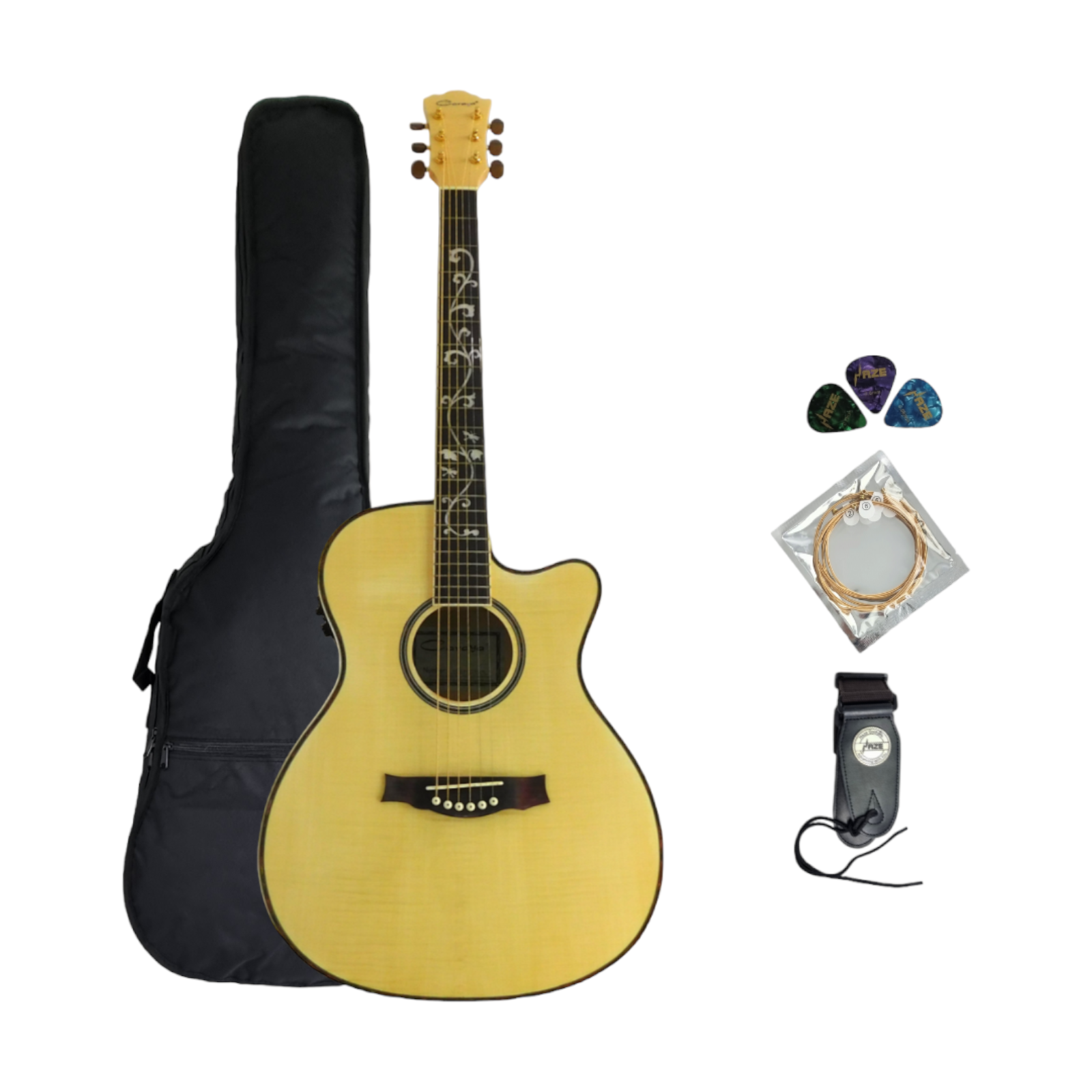 Caraya SDG-837 CEQ/N All Flame Maple Acoustic Guitar,EQ/Tuner+Free gig bag