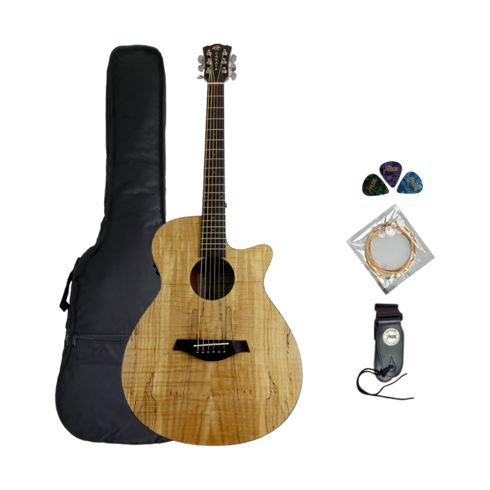 40 Caraya GYPSY-GC OM Type Acoustic Guitar w/Built-in EQ, Cutaway +Free  Gig Bag - HillSound