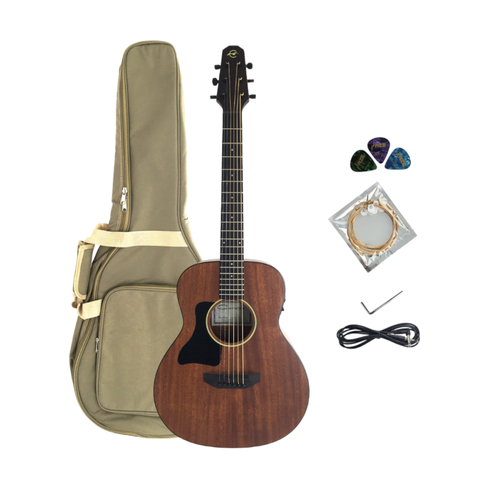 Left Hand Caraya 36 (3/4) Solid Mahogany Top Acoustic Guitar w/EQ +10mm  Padded Bag, String, Tuner and Picks