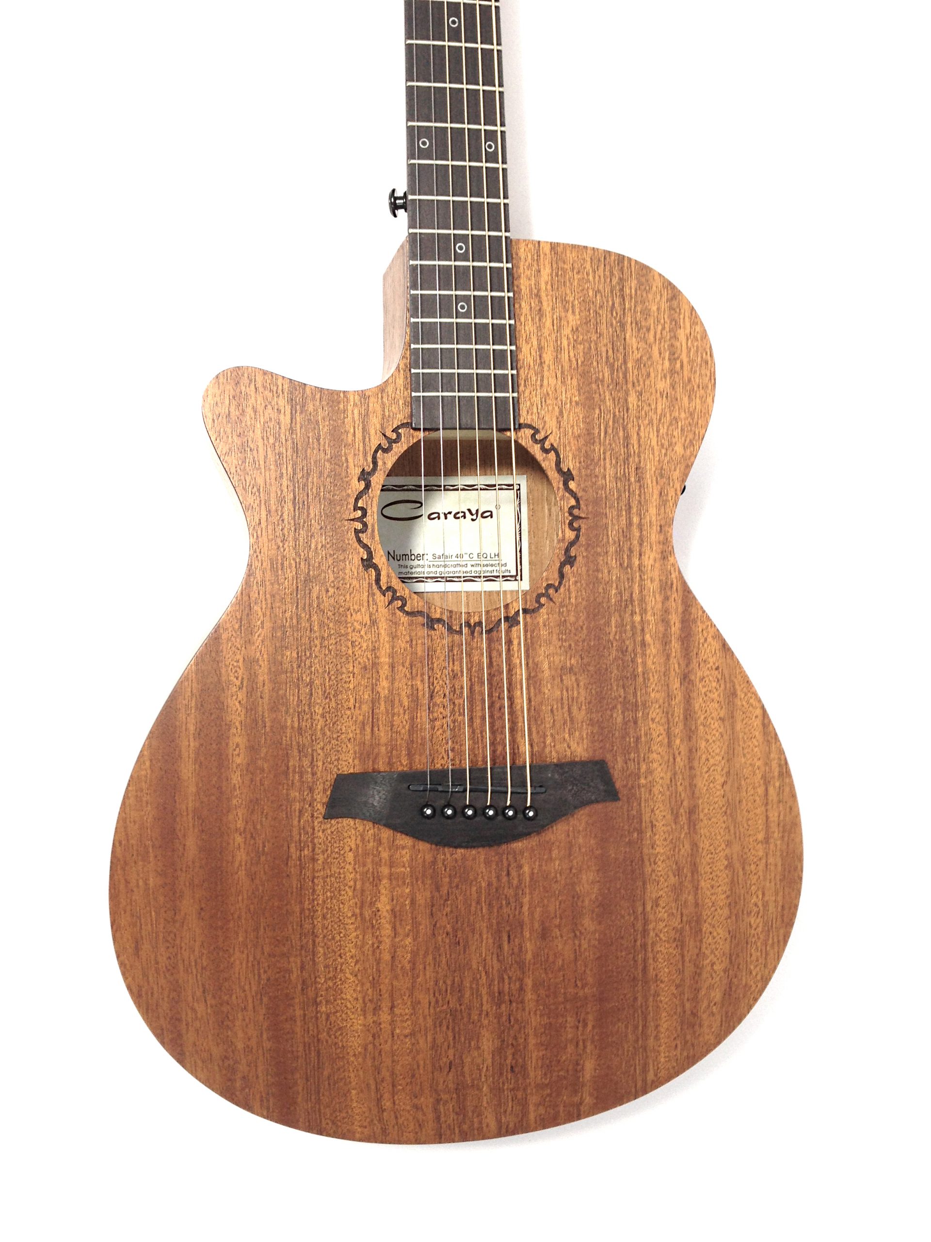 Left-Hand Caraya safair 40 CEQ-LH All-Mahogany Parlor Acoustic Guitar w/EQ  + Gig Bag + Strings - HillSound