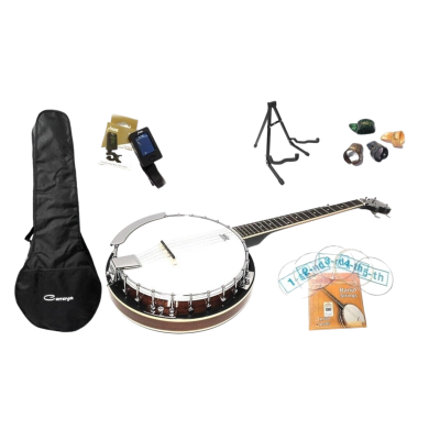 Caraya BJ-005 5-String Banjo w/Mahogany Resonator,Milky Top+Free Gig Bag,Digital tuner,Extra strings,4+1picks,Stand